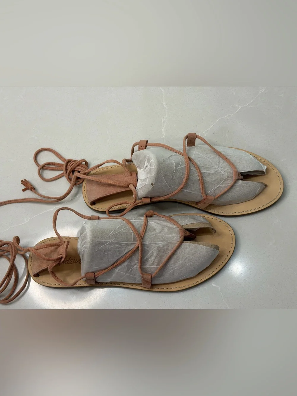 Madewell The Boardwalk Lace-Up Gladiator Sandals Pink/Tan Leather Flat Boho, 8.5